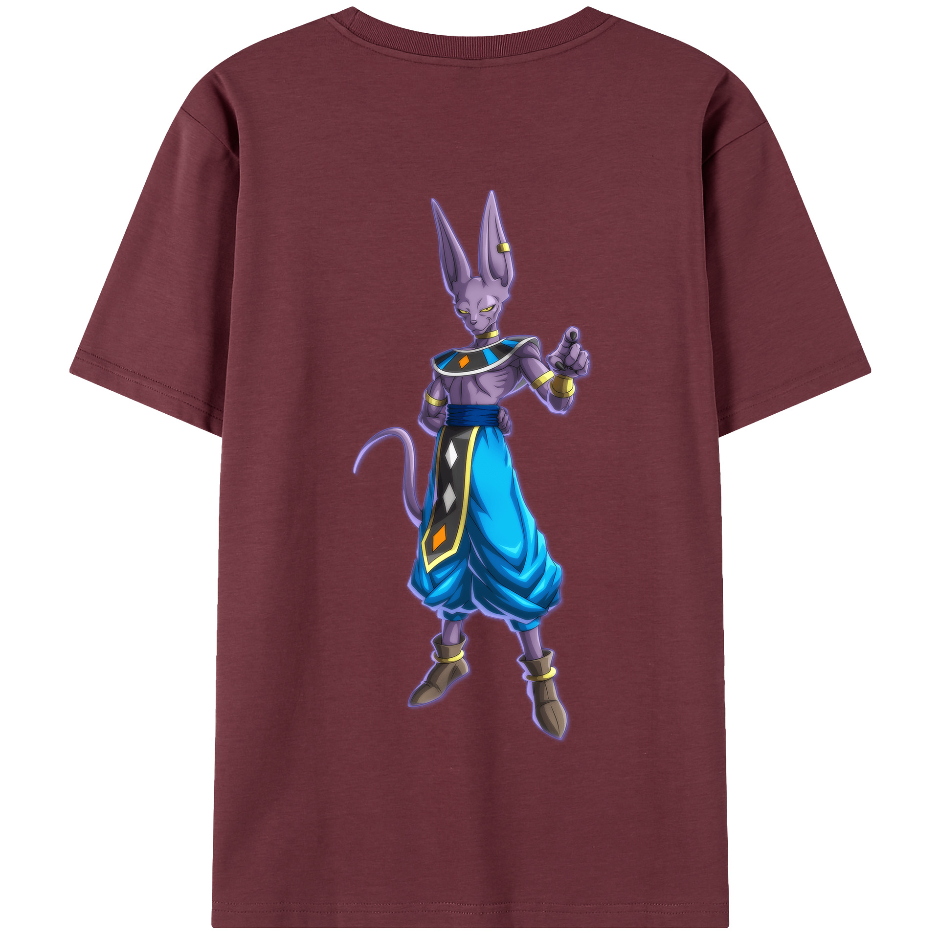 （画像用） ドラゴンボール ビルス 破壊神ビルス DRAGON BALL Beerus Birusu 綿100％半袖Tシャツ（背面プリント）